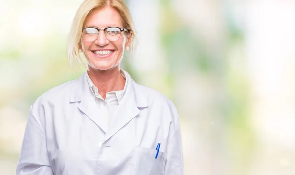Mujer Terapeuta Rubia Mediana Edad Que Usa Abrigo Blanco Sobre —  Fotos de Stock