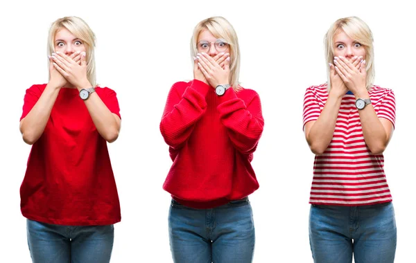 Collage Hermosa Mujer Rubia Vistiendo Casual Rojo Sobre Fondo Aislado —  Fotos de Stock