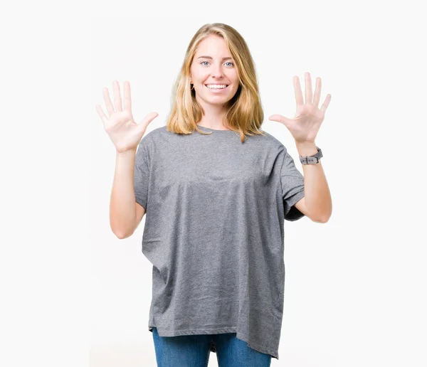 Beautiful Young Woman Wearing Oversize Casual Shirt Isolated Background Showing — Stock Photo, Image