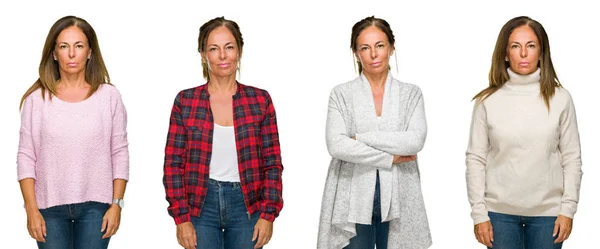 Collage Hermosa Mujer Mediana Edad Con Suéter Invierno Sobre Fondo —  Fotos de Stock