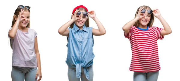Colagem Criança Jovem Usando Óculos Sol Sobre Fundo Isolado Fazendo — Fotografia de Stock