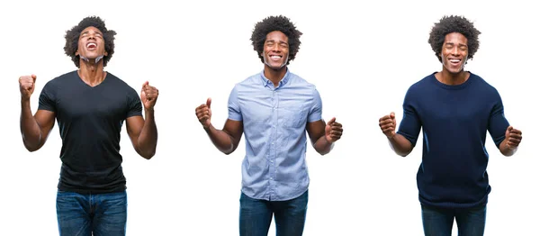 Colagem Afro Americano Jovem Bonito Sobre Fundo Isolado Celebrando Louco — Fotografia de Stock