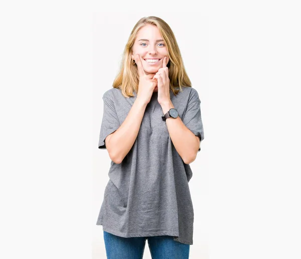 Beautiful Young Woman Wearing Oversize Casual Shirt Isolated Background Smiling — Stock Photo, Image