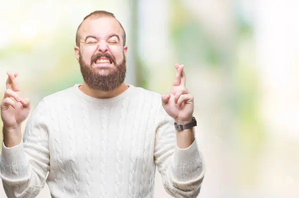 Junger Kaukasischer Hipster Mann Winterpullover Vor Isoliertem Hintergrund Der Lächelnd — Stockfoto