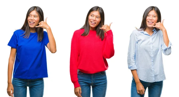 Collage Asiatisk Ung Kvinna Som Står Över Vita Isolerade Bakgrund — Stockfoto