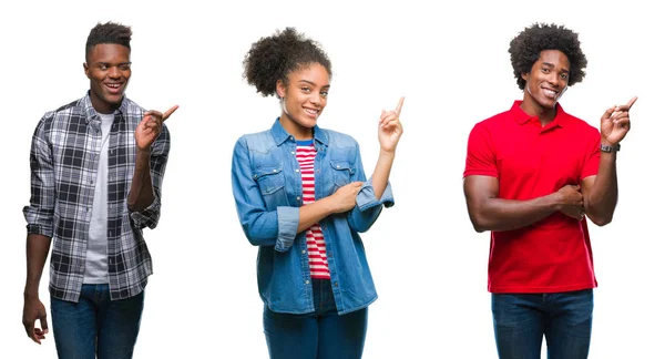 Collage Grupp Afrikanska Amerikanska Folket Med Afro Hår Över Isolerade — Stockfoto