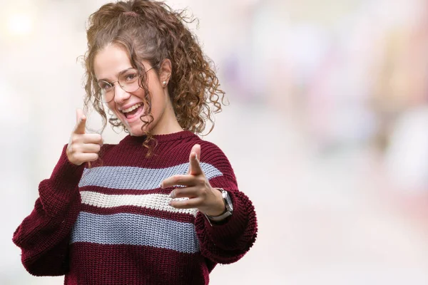 Bella Bruna Capelli Ricci Giovane Ragazza Che Indossa Occhiali Sfondo — Foto Stock