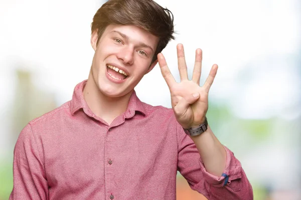 Mladý Pohledný Obchodní Muž Nad Izolované Pozadí Zobrazení Ukázal Prsty — Stock fotografie