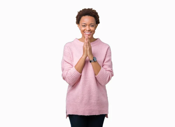 Piękne Młode African American Kobieta Białym Tle Modląc Się Rąk — Zdjęcie stockowe