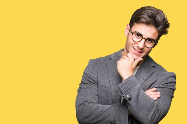 Young Business Man Wearing Glasses Isolated Background Looking Confident Camera — Stock Photo, Image