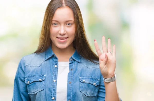 Jeune Caucasienne Belle Femme Sur Fond Isolé Montrant Pointant Vers — Photo