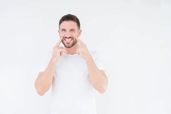 Young Handsome Man Wearing Casual White Shirt Isolated Background Smiling — Stock Photo, Image
