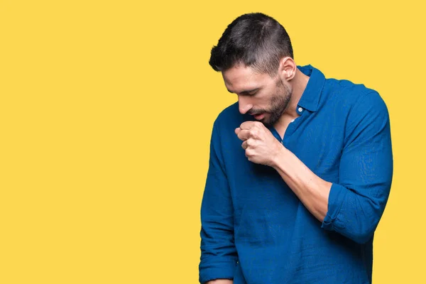 Hombre Guapo Joven Sobre Fondo Aislado Sintiéndose Mal Tosiendo Como — Foto de Stock