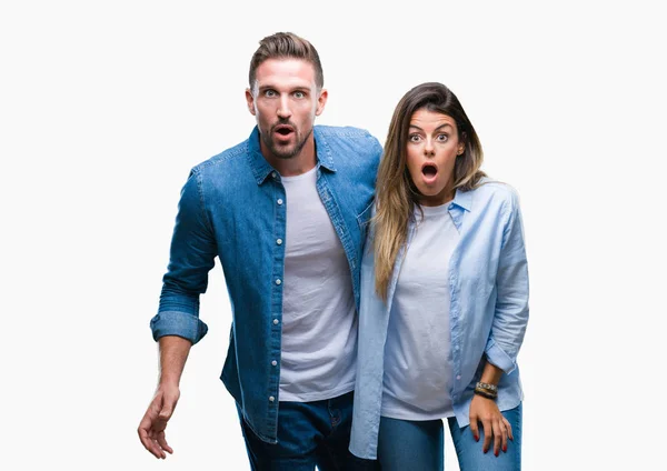 Young Couple Love Isolated Background Afraid Shocked Surprise Expression Fear — Stock Photo, Image