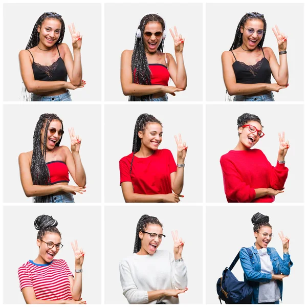 Collage Hermoso Cabello Trenzado Mujer Afroamericana Sobre Fondo Aislado Sonriendo —  Fotos de Stock