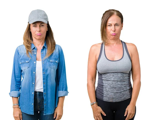Collage Einer Schönen Frau Mittleren Alters Die Sportkleidung Über Einem — Stockfoto