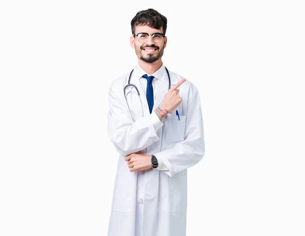 Young Doctor Man Wearing Hospital Coat Isolated Background Cheerful Smile — Stock Photo, Image