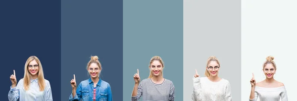 Collage Van Jonge Mooie Blonde Vrouw Levendige Kleurrijke Vintage Groene — Stockfoto