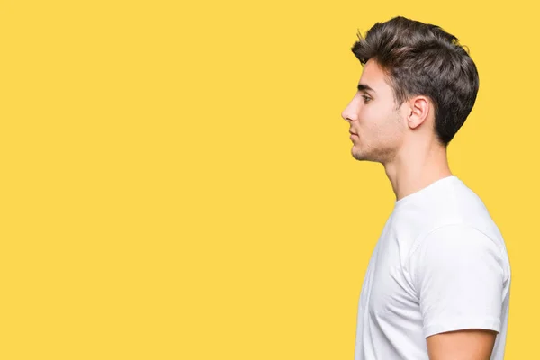 Jovem Homem Bonito Vestindo Shirt Branca Sobre Fundo Isolado Olhando — Fotografia de Stock