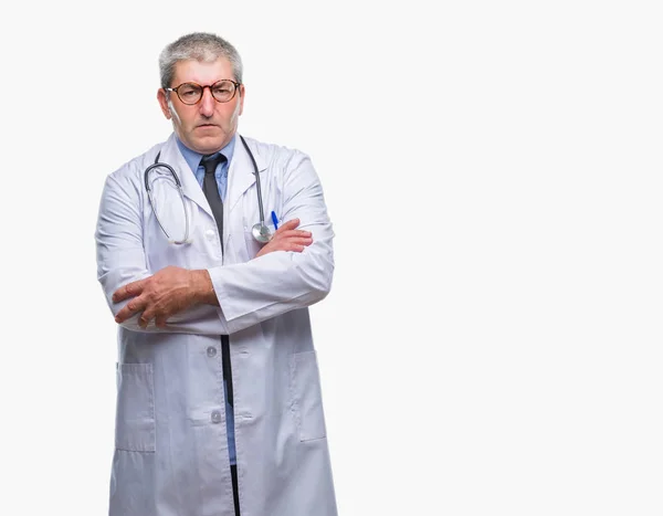 Bell Uomo Anziano Medico Sfondo Isolato Scettico Nervoso Espressione Disapprovazione — Foto Stock