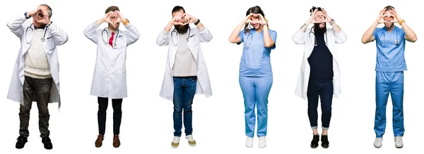 Collage Groupe Médecins Chirurgiens Personnes Sur Fond Blanc Isolé Faire — Photo