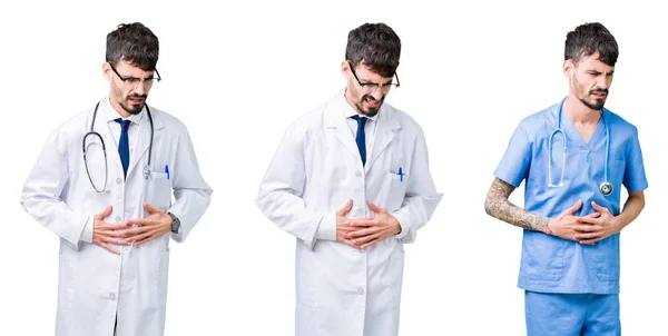 Collage Van Man Van Dokter Medische Jas Dragen Geïsoleerd Achtergrond — Stockfoto