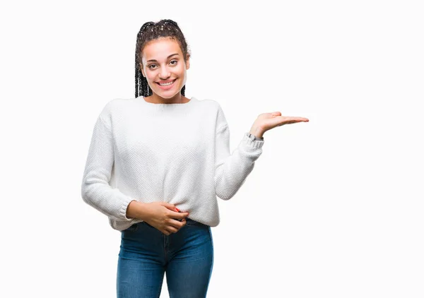 Jovem Trançado Cabelo Afro Americano Menina Vestindo Camisola Inverno Sobre — Fotografia de Stock