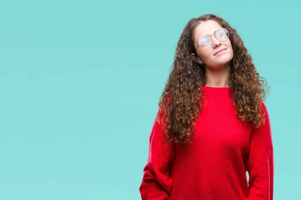 Mooie Brunette Krullend Haar Jong Meisje Dragen Van Bril Winter — Stockfoto