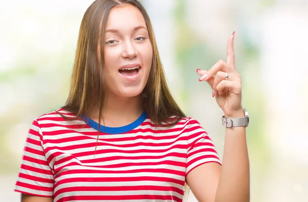 Mujer Hermosa Caucásica Joven Sobre Fondo Aislado Señalando Dedo Hacia —  Fotos de Stock