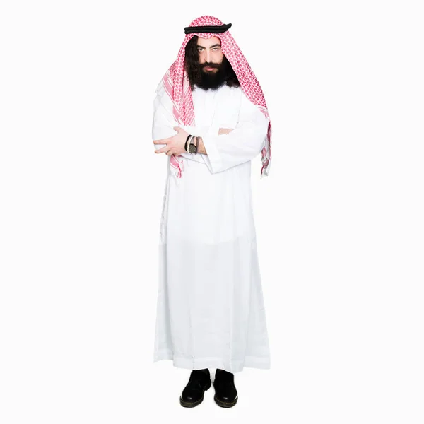 Arabian Business Man Long Hair Wearing Traditional Keffiyeh Scarf Skeptic — Stock Photo, Image