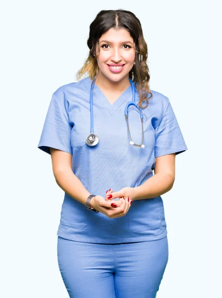 Young Adult Doctor Woman Wearing Medical Uniform Hands Together Fingers — Stock Photo, Image