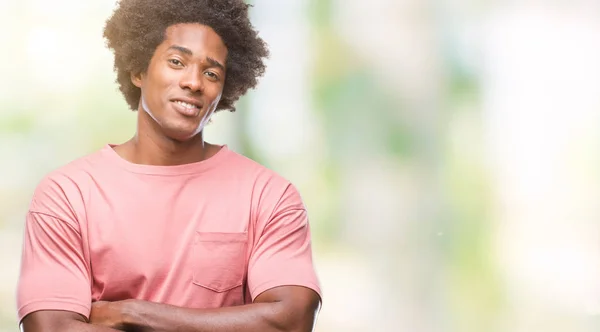 Afro Amerikansk Man Över Isolerade Bakgrund Glada Ansikte Ler Med — Stockfoto