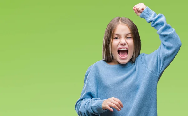 Giovane Bella Ragazza Indossa Maglione Invernale Sfondo Isolato Arrabbiato Pazzo — Foto Stock