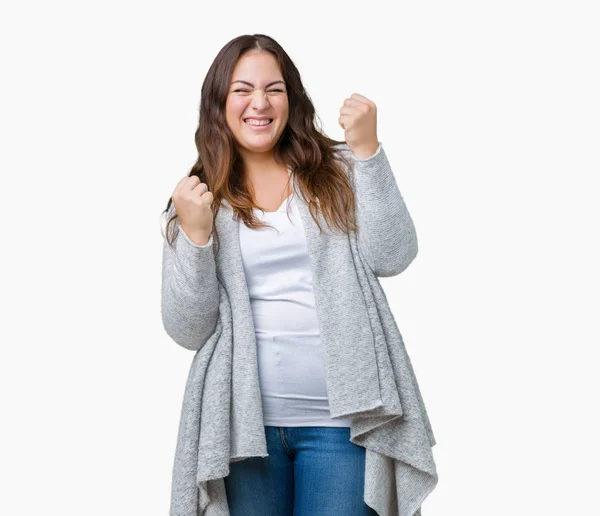 Mulher Bonita Size Jovem Vestindo Casaco Inverno Sobre Fundo Isolado — Fotografia de Stock