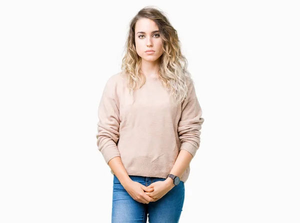 Vacker Ung Blond Kvinna Klädd Sweatershirt Över Isolerade Bakgrund Avslappnad — Stockfoto