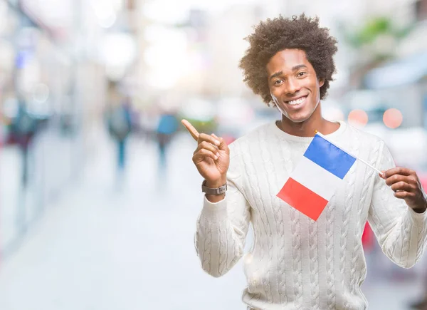 Afro Américain Drapeau France Sur Fond Isolé Très Heureux Pointant — Photo