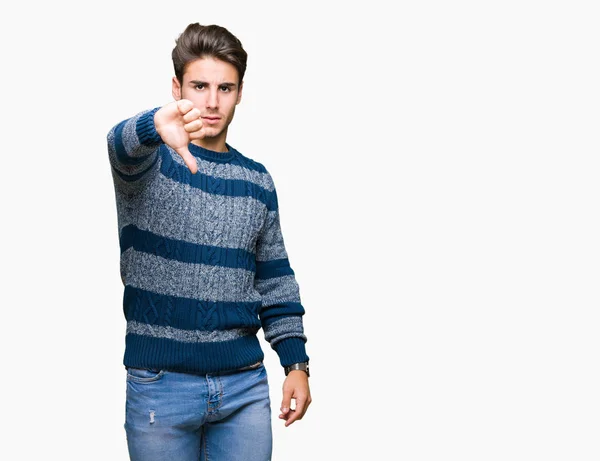 Young Handsome Man Isolated Background Looking Unhappy Angry Showing Rejection — Stock Photo, Image