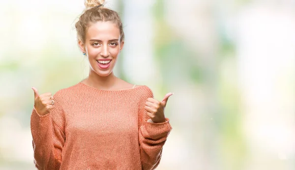 Mooie Jonge Blonde Vrouw Geïsoleerde Achtergrond Succes Teken Doen Positief — Stockfoto