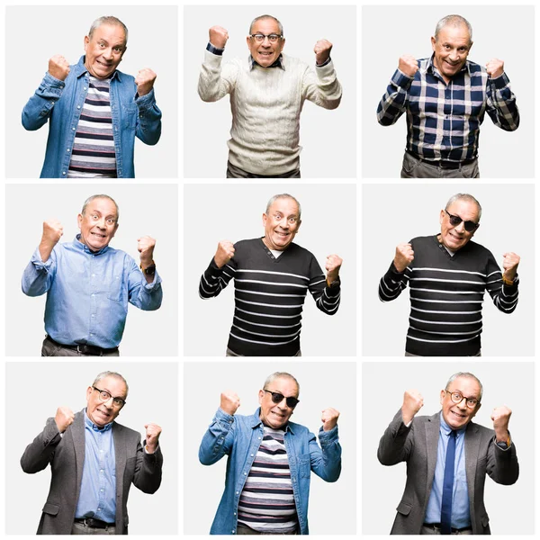 Collage Bello Uomo Anziano Sfondo Bianco Isolato Molto Felice Eccitato — Foto Stock