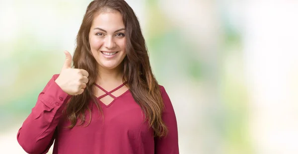 Piękne Rozmiar Młoda Kobieta Białym Tle Robi Szczęśliwy Kciuk Górę — Zdjęcie stockowe