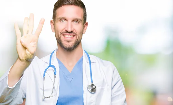 Handsome Doctor Man Wearing Medical Uniform Isolated Background Showing Pointing — Stock Photo, Image