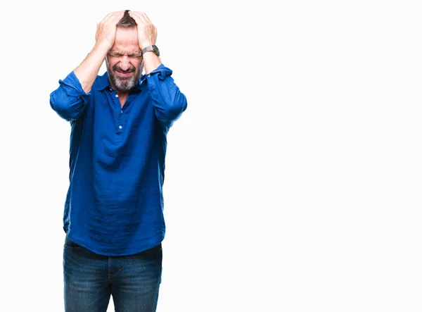 Hoary Senior Mann Mittleren Alters Über Isolierten Hintergrund Leiden Unter — Stockfoto