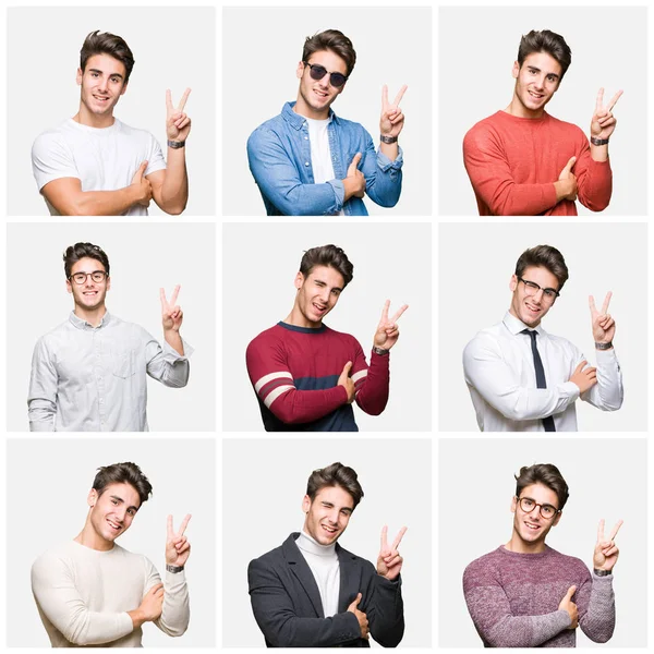 Collage Young Handsome Business Man Isolated Background Smiling Happy Face — Stock Photo, Image