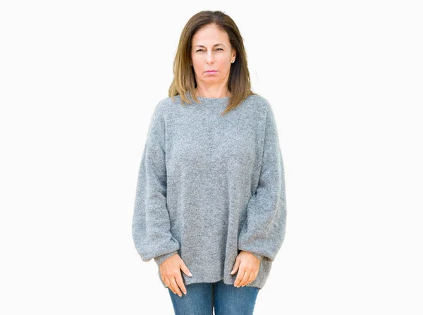 Beautiful Middle Age Woman Wearing Winter Sweater Isolated Background Skeptic — Stock Photo, Image