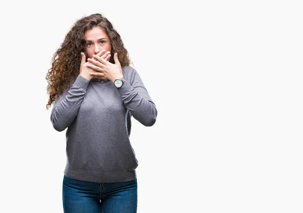 Vackra Brunett Lockigt Hår Ung Flicka Klädd Tröja Över Isolerade — Stockfoto