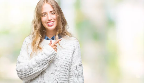 Schöne Junge Blonde Frau Trägt Winterpullover Über Isoliertem Hintergrund Fröhlich — Stockfoto
