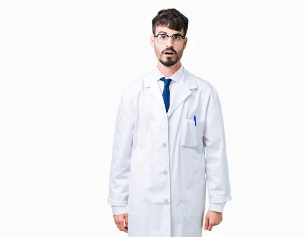 Young Professional Scientist Man Wearing White Coat Isolated Background Afraid — Stock Photo, Image