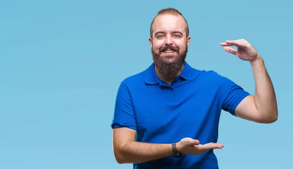 Young Caucasian Hipster Man Wearing Blue Shirt Isolated Background Gesturing — Stock Photo, Image