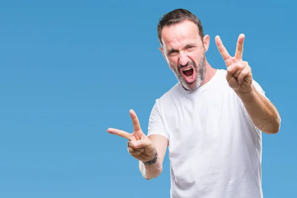 Ein Älterer Mann Mittleren Alters Mit Weißem Shirt Vor Isoliertem — Stockfoto