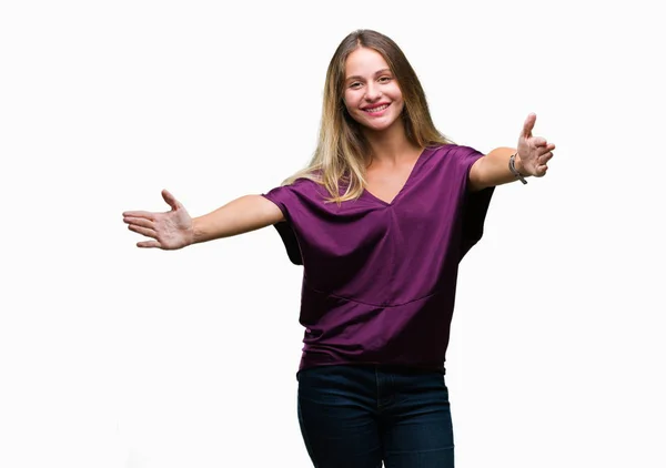 Mooie Blonde Elegante Jongedame Geïsoleerde Achtergrond Kijken Naar Camera Glimlachen — Stockfoto